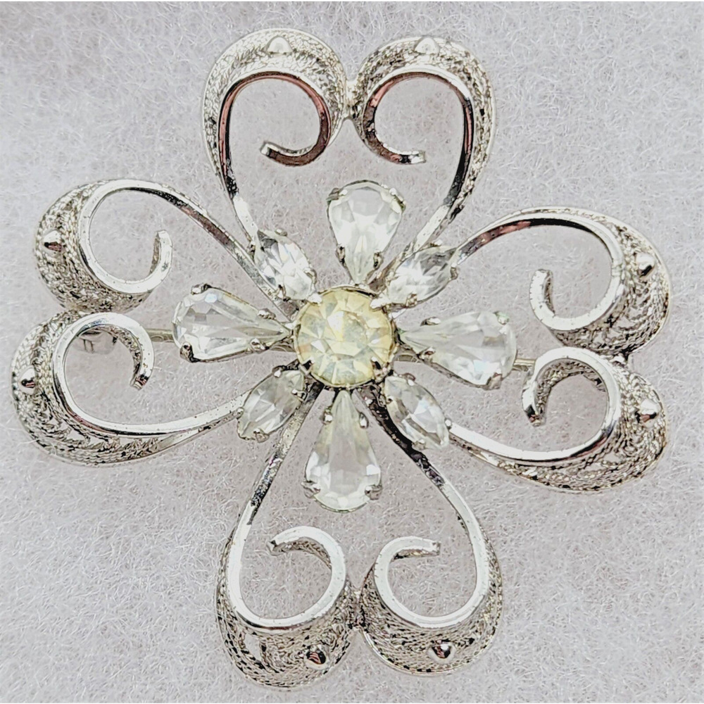 Brooch/Pin-Am Lee-Vintage-Filigree-Sterling-Rhinestones